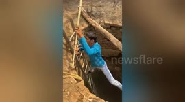 Brave volunteers save injured cow from snake-infested well in India