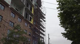 USA: Scaffolding at Construction Site Damaged During Houston's Storms