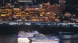 China: Hongya Cave Scenic Area Crowded With Tourists in Chongqing