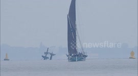 Watch a Thames barge appear to 'powerslide' with the tide off Kent, UK