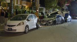 USA: Car Lands on Parked Car After Crashing in Studio City, LA