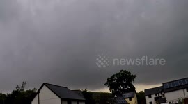 Cyclonic looking thunderclouds rolling over Dartmoor, Devon Following a yellow warning for thunderstorms issued by the Met Office