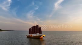 China: Sailboats in The Sunset Glow in Huai 'an