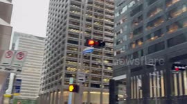 Severe storm causes building window damage in downtown Houston