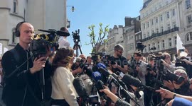 Stela Assange speaks to the media ahead of Julian Assange final court date.  Supporters of Julian Assange gather at the Royal Courts of Justice on The Strand for what is being termed his ‘final battle’ in the UK courts. The demonstration, organised under