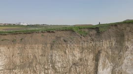 Cliff fall leaves retirement homes hanging close ot cliff edge above Sea, Newhaven, East Sussex, UK