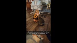 Cat Comforts Crying Kid