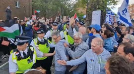 Hundreds of pro-Israel supporters stage protest in front of cinema daubed with graffiti in East Finchley
