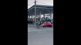 Vintage mini car spotted crossing avenue in Bahía Blanca, Argentina