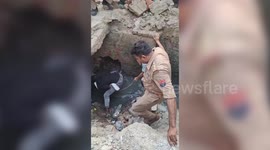Police rescue drunken man trapped in drain pipe in northern India
