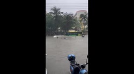 Heavy rain turns road into river in China