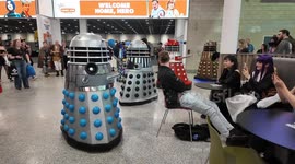 At the MCM Comic Con Daleks from Doctor Who invade the convention attempting in an amusing way to capture the Doctor
