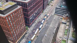 Pro Palestine Protest marches down Oxford Road, towards the universityof manchester Palestine Encampment. In Manchester, England