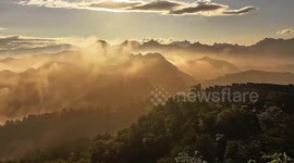 Aerial view of Jinshanling Great Wall in clouds