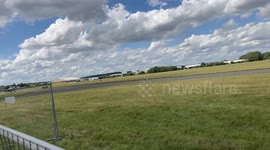 RAF jet fighter Pilot Mark Long's Spitfire can be seen making its way to apron after landing on Aug 20, 2023