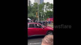 USA: NYPD police van takes one of the protesters for Rafah in New York