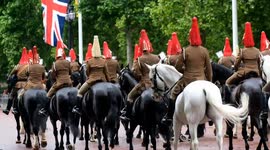 Majestic troops on horseback take part in one of the final rehearsals before Trooping the Colour in Horseguards Parade