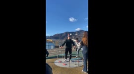 No snow, no problem: guy's hilarious spin and fall on a ski holiday!