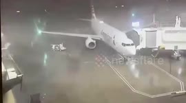 Boeing 737 blown away from gate during storm in Texas