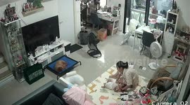 Ceiling weakened by termites collapses as mother cooks breakfast