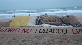 India: Sand Artist created a art at Puri Beach Raises Awareness On World No Tobacco Day