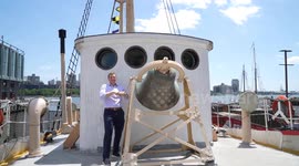 USA: US Congressman Dan Goldman ceremonial bell ringing on lightship Ambrose