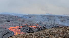 Close-up footage shows lava spewing out of volcano near Iceland's Grindavik