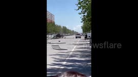 Chaotic crash as SUV smashes through barriers