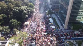 Brazil: Aerial view of the 28th LGBT+ Parade in Sao Paulo