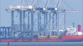 Ship delivers four giant cranes from China to London Gateway off Kent, UK