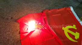 Protesters burn Chinese Communist Party flag outside LA Consulate