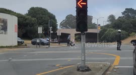 Former president and convicted felon, Donald Trump, in San Francisco on the way to a campaign fundraiser.