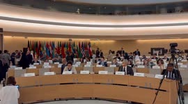 Delegations leave room in protest during Israel's speech at conference in Geneva