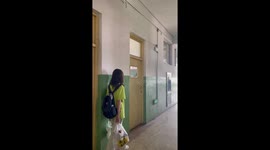 Schoolgirls have heartwarming reunion outside class