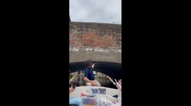 Canterbury Boat Rider Kicks Bridge Away