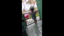 Clueless girl reacts to train honk like she just saw a jump scare scene from a horror movie