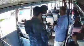 A Brave conductor saves young man from falling from bus in South India
