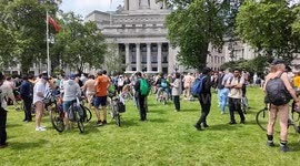 The World Naked Bike Ride In London starts at Tower Hill with lots of Naked Cyclists