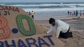 Sand artist creates sand art congratulating PM Modi ahead of the swearing-in ceremony in Northern India