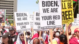 Thousands demonstrate in L.A City hall to demand enforce Gaza ¨red line¨