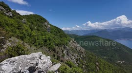An amazingly picturesque 4K view of the Boka Bay and Adriatic from the top of a 500m hill