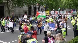 Palestine protestors hold huge cardboard cutouts demonising Kier Starmer and Angela Raynor