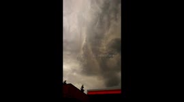 Epic brown thunderstorm clouds with Sahara dust in Switzerland