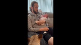 Dad plays drum and bass song it attempt to get crying baby to sleep... and it works!