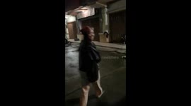 Girl falls into pit in Samarinda, Indonesia