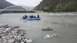 During rafting in Karnaprayag, Uttrakhand 04 people got trapped on an island in the middle of the Alaknanda river after the raft capsized,all saved