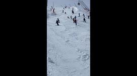 Powder plunge: First-time skier's heart-pounding descent ends in a fall
