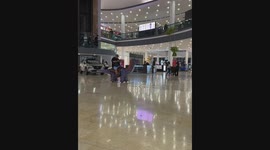 Man Rides Dinosaur Through Shopping Center
