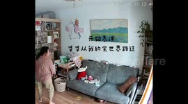 Sofa shenanigans! Chinese grandma can't find grandson stuck under couch