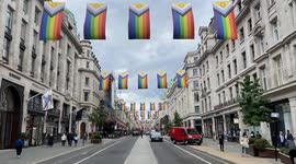 Pride flags decorate London’s famous Regent Street for Pride Month